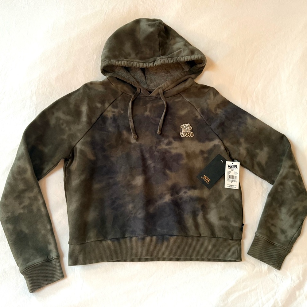 NWT Vans Check Boxy Green Tie Dye Cropped Hoodie Sweatshirt SMALL
